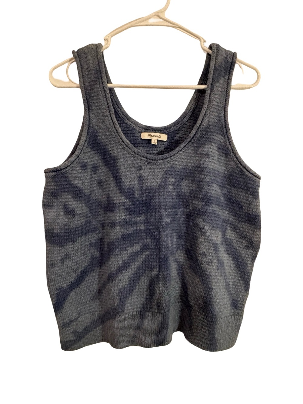 Madewell Women's Dusty Blue Tie-Dye Knit Tank Top Large
